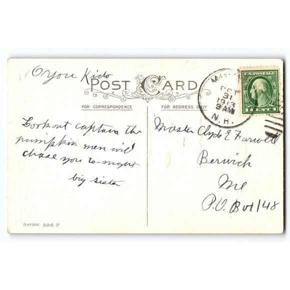 Vintage 1913 Halloween Pranks Postcard Boy in Pumpkin Costume Divided Back - Picture 2 of 2